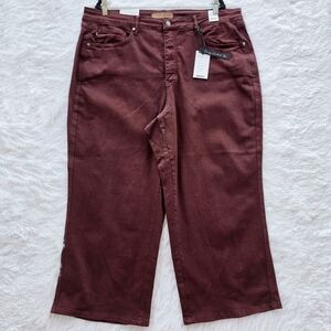 Judy Blue Plus Size Oxblood High Rise Tummy Control Wide Crop Jeans